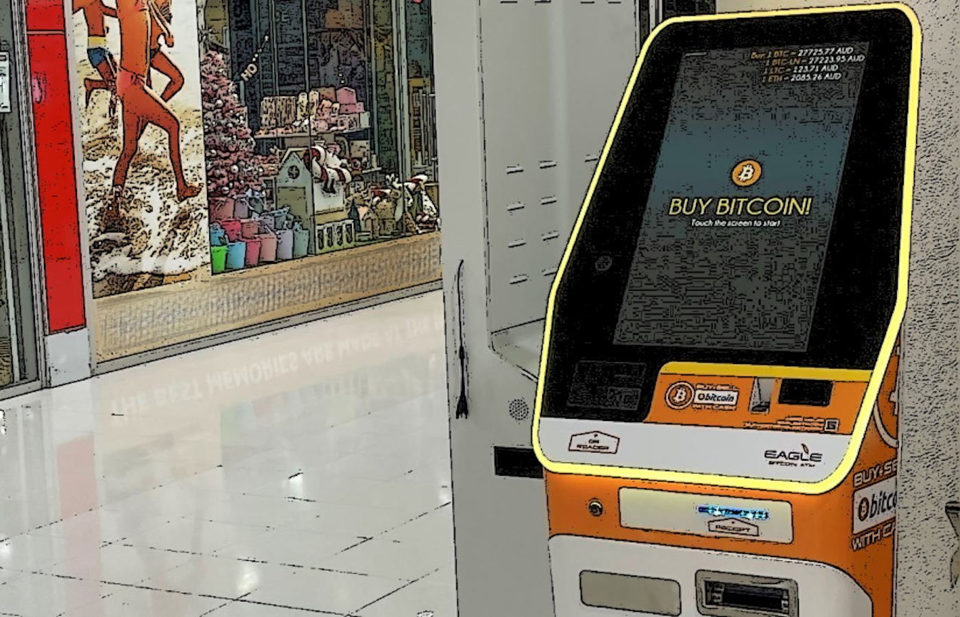Bitcoin ATM at The Strand Shopping Centre at Coolangatta, Gold Coast.